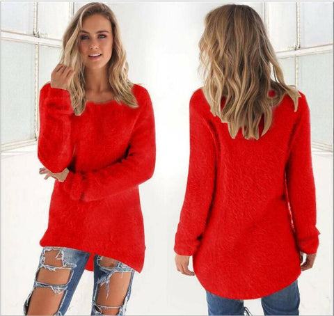 Fashion Solid Color Long Pullover Sleeve Women Sweater Top