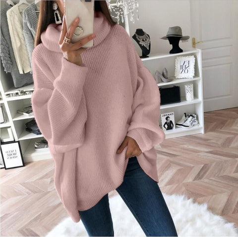 Women's Fashion Acrylic Fiber Casual Knitted Loose Solid Color Turtleneck Sweater