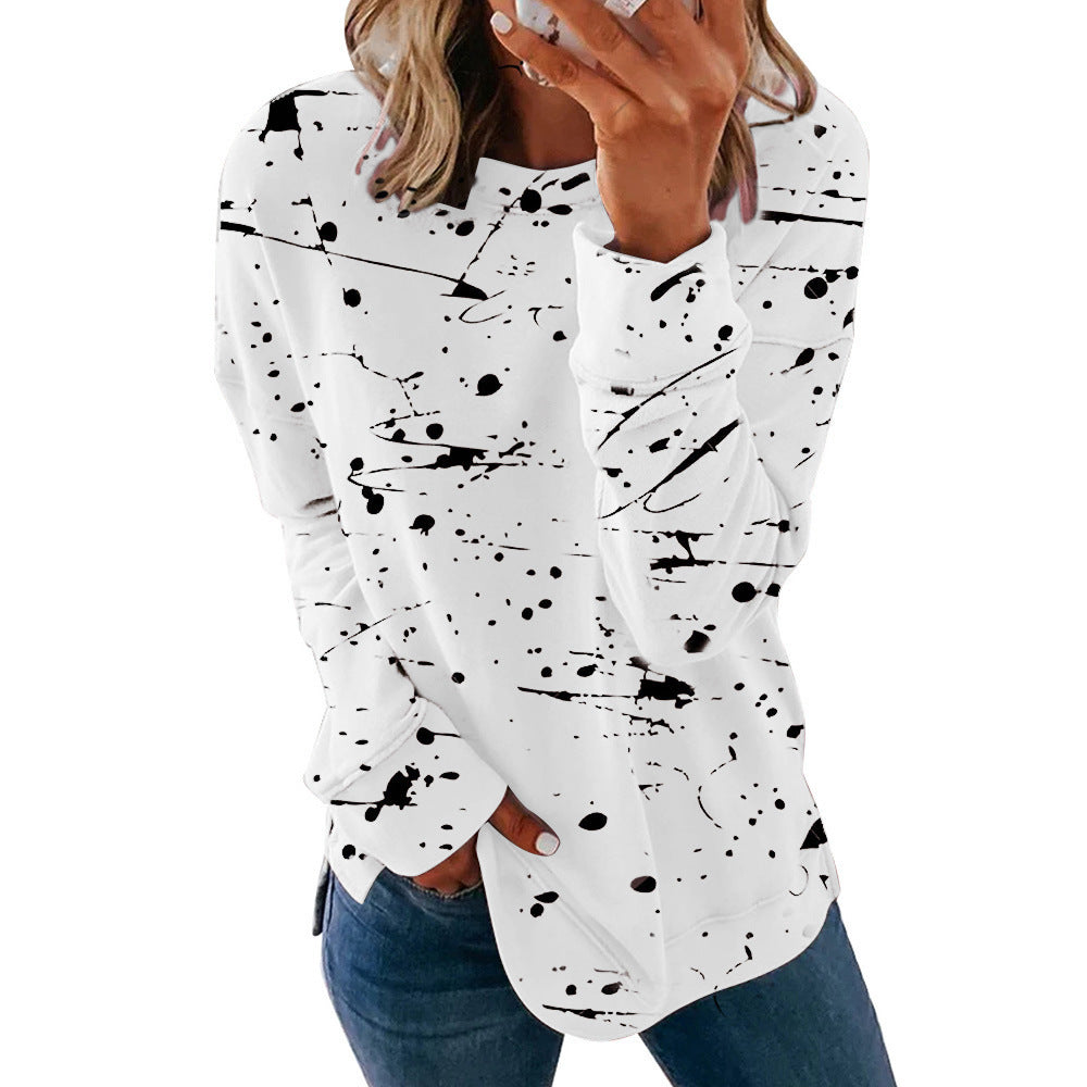 Cotton Blend Women's Graffiti Printing Loose Top Long-sleeved T-shirt