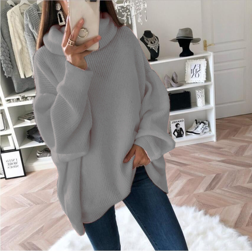Women's Fashion Acrylic Fiber Casual Knitted Loose Solid Color Turtleneck Sweater