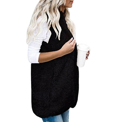 Plus Size Women's Fashion Solid Slim Fit Color Sleeveless Hooded Pocket Waistcoat Furry Women's Vest