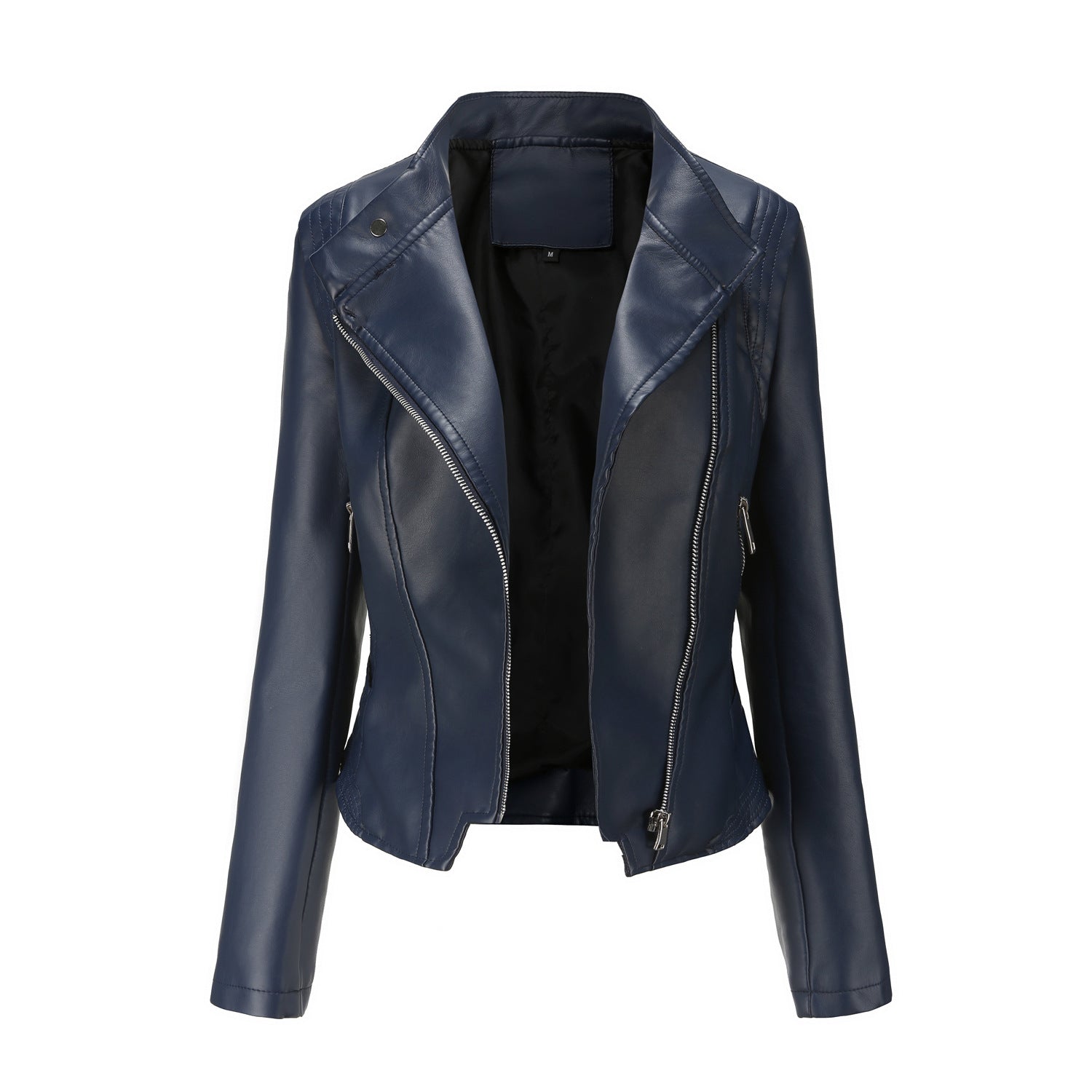 Lapel Women's Leisure Slim-fit Leather Coat Thin Long Sleeve Short Jacket
