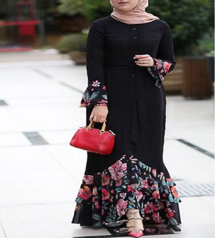 Printed Straight Long Sleeve Stitching Loose Dresses