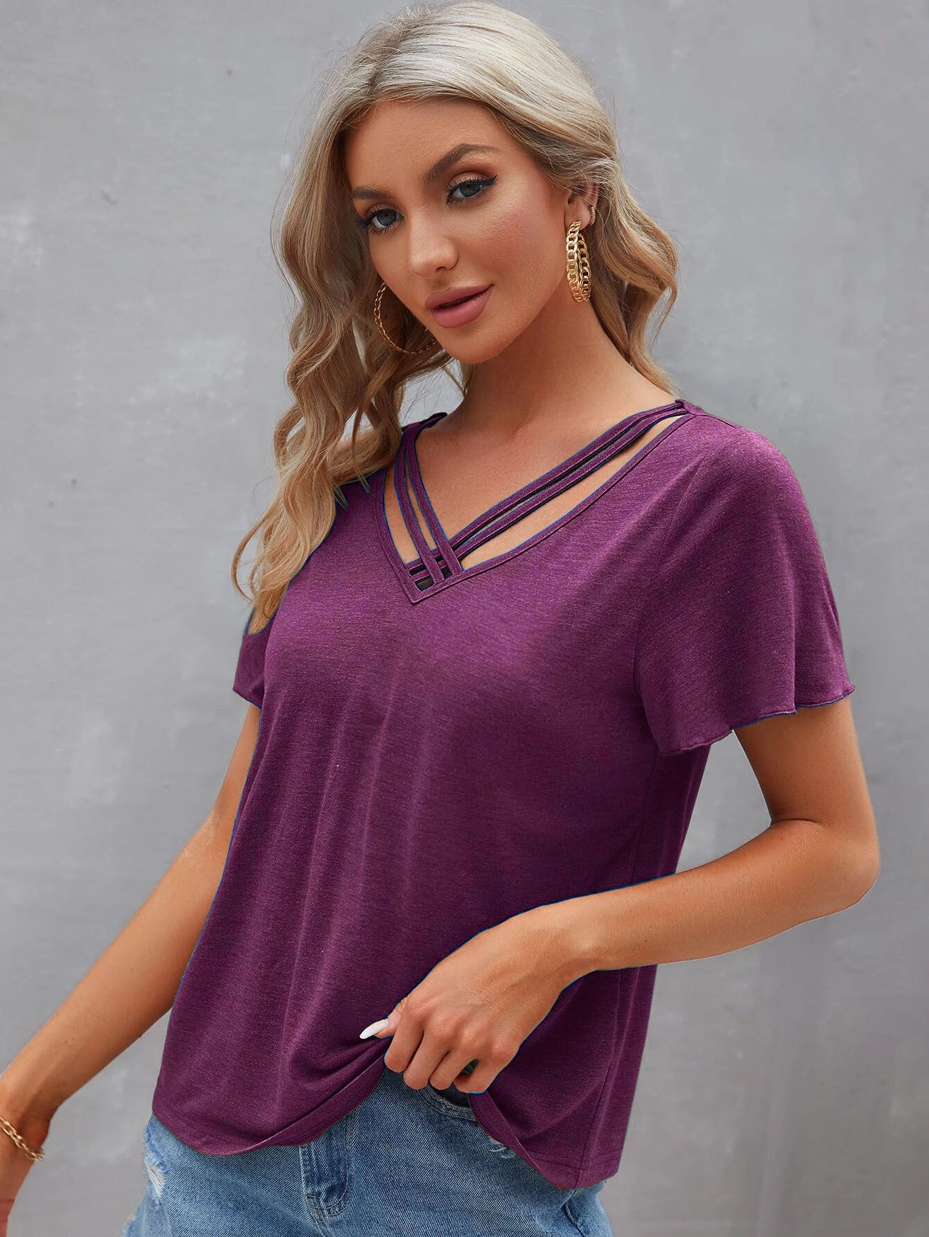 Women's Summer Solid Color Ruffle Sleeve Blouses