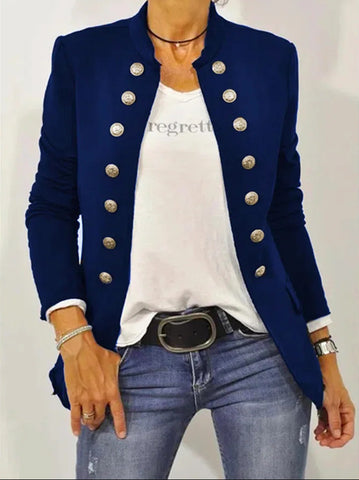 Solid Regular Sleeve Color Collar Cardigan Decoration Casual Coat
