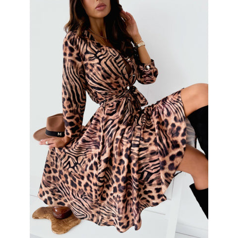 Women's Fashionable Printed Multi-color Long-sleeved For Dresses