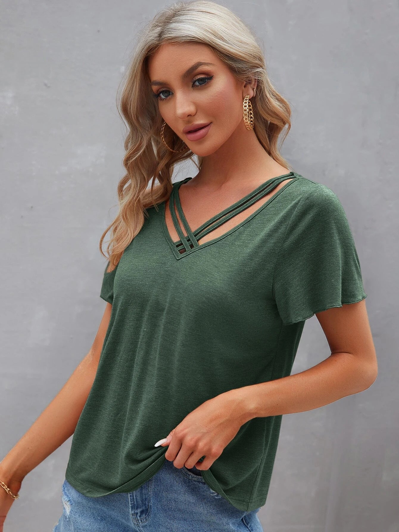 Women's Summer Solid Color Ruffle Sleeve Blouses