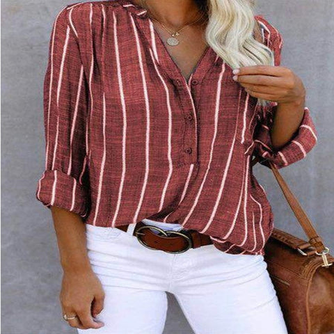Women's Same Day Delivery Simple Printed Striped Blouses