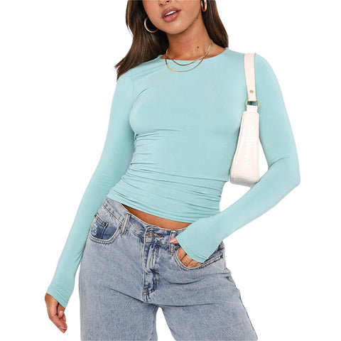 Women's Hot Long Sleeve Solid Color Slim Blouses