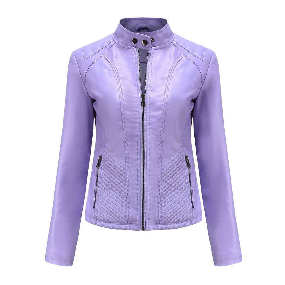 Casual Leather Women Leisure Simple Trendy Thin Long-sleeved Jacket