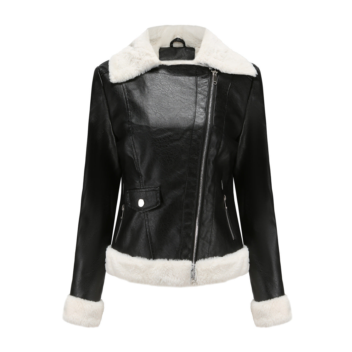 Fleece Leather Women's Size Warm Long Sleeves Collar Lapel Coat Commute Leisure Jacket