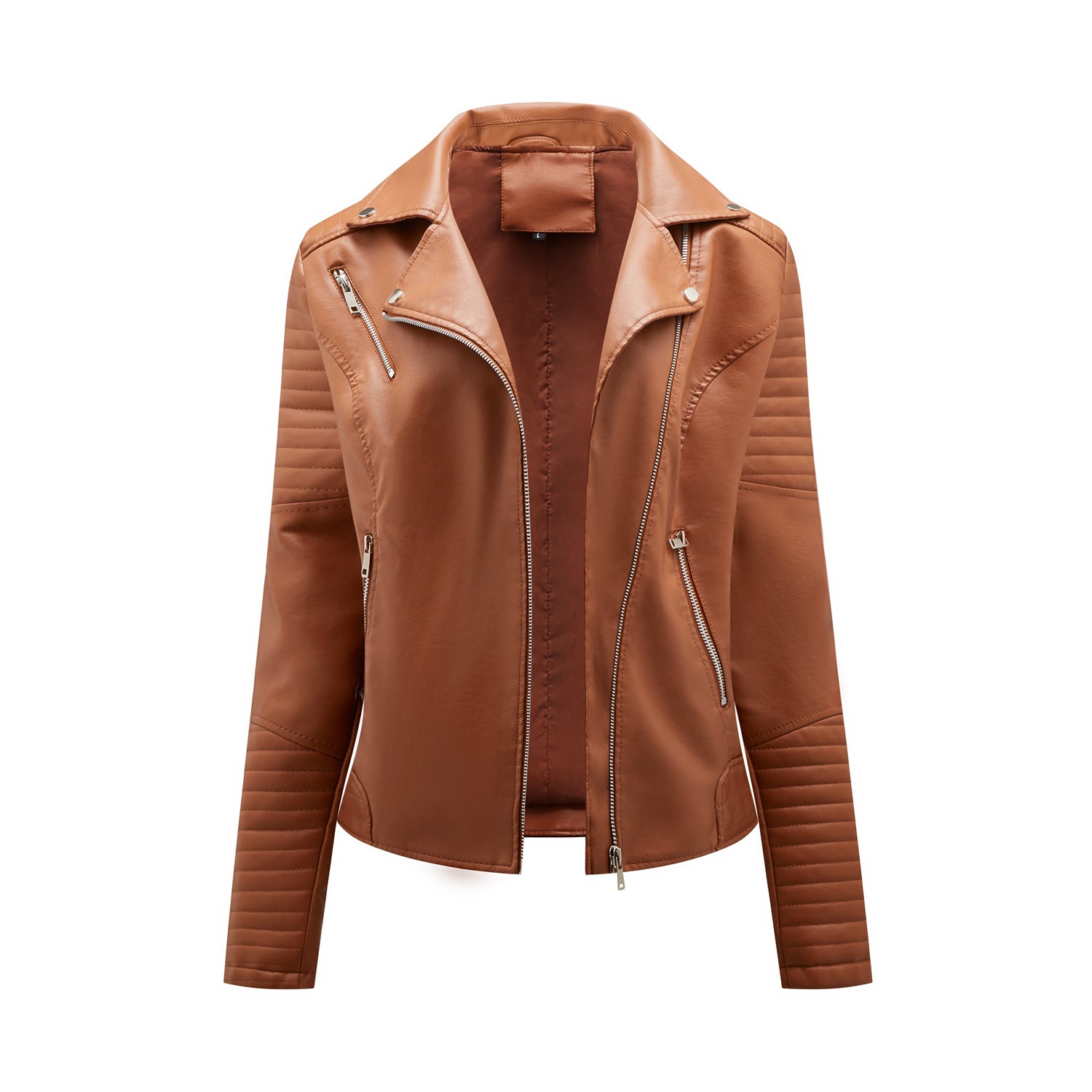 Conventional Short Leather Women's Size Slim Lapel Zipper Jacket Coat