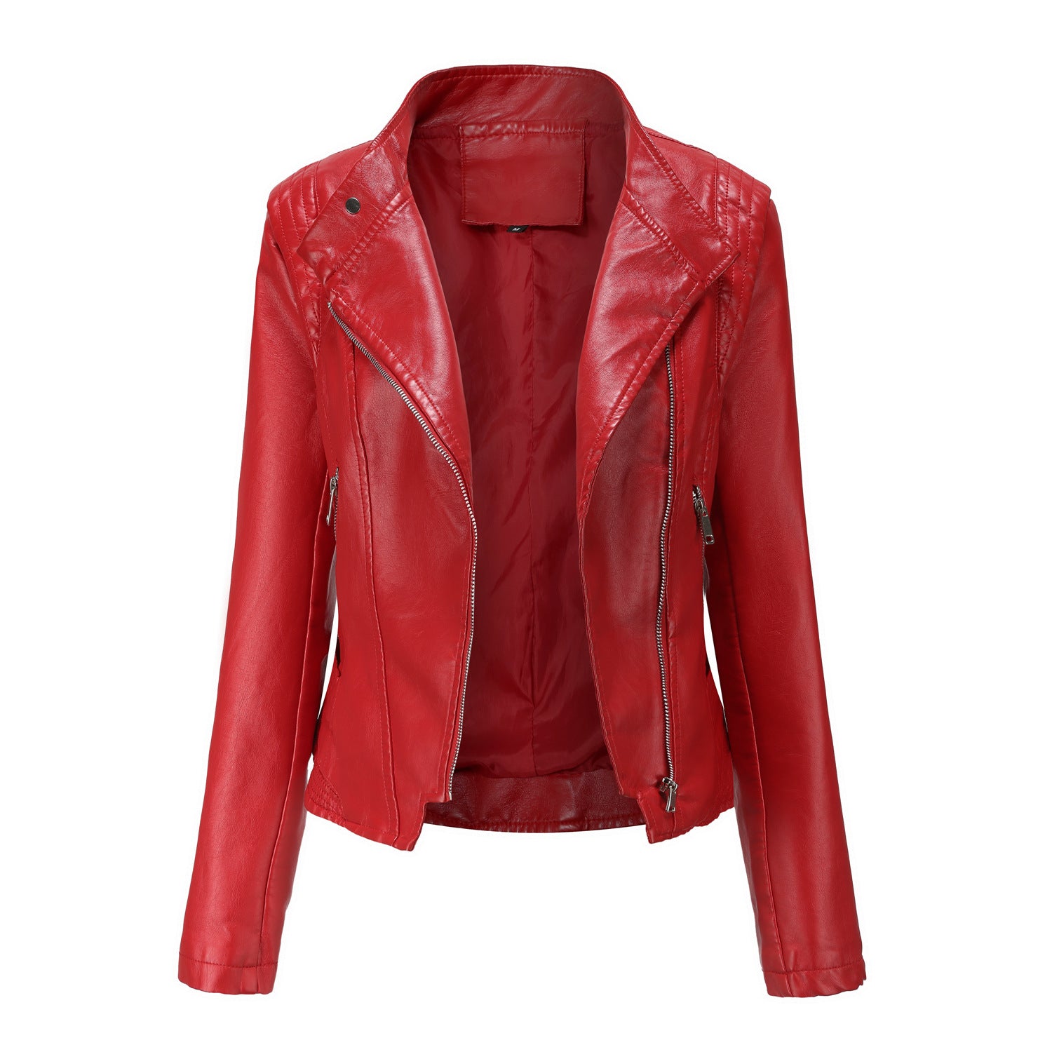 Lapel Women's Leisure Slim-fit Leather Coat Thin Long Sleeve Short Jacket