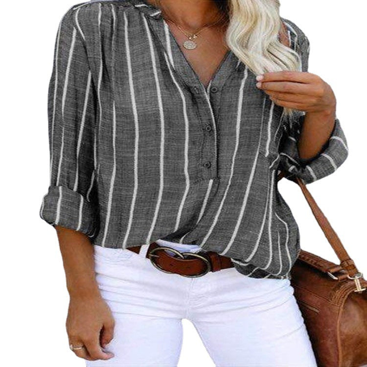 Women's Same Day Delivery Simple Printed Striped Blouses