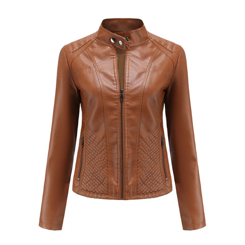 Casual Leather Women Leisure Simple Trendy Thin Long-sleeved Jacket