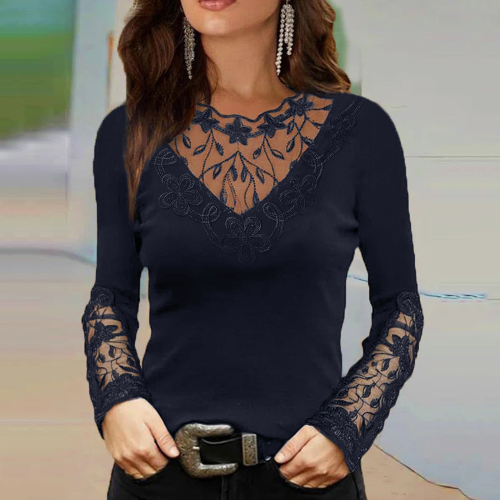 Women's Sexy Deep V Collar Long-sleeved Slim Blouses