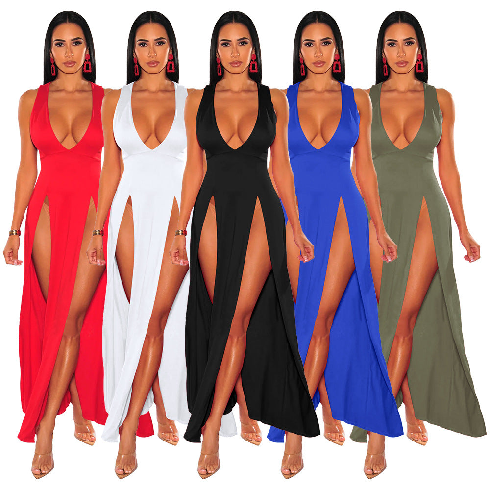 Women's Summer Long Deep V Split Multi-color Dresses