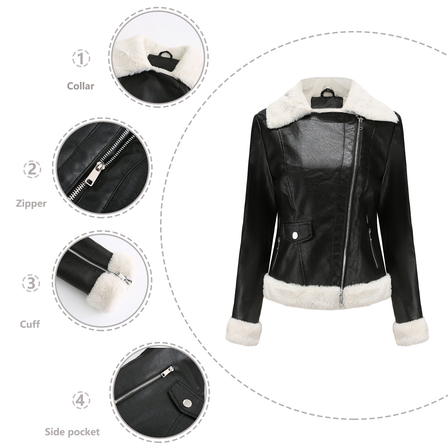 Fleece Leather Women's Size Warm Long Sleeves Collar Lapel Coat Commute Leisure Jacket
