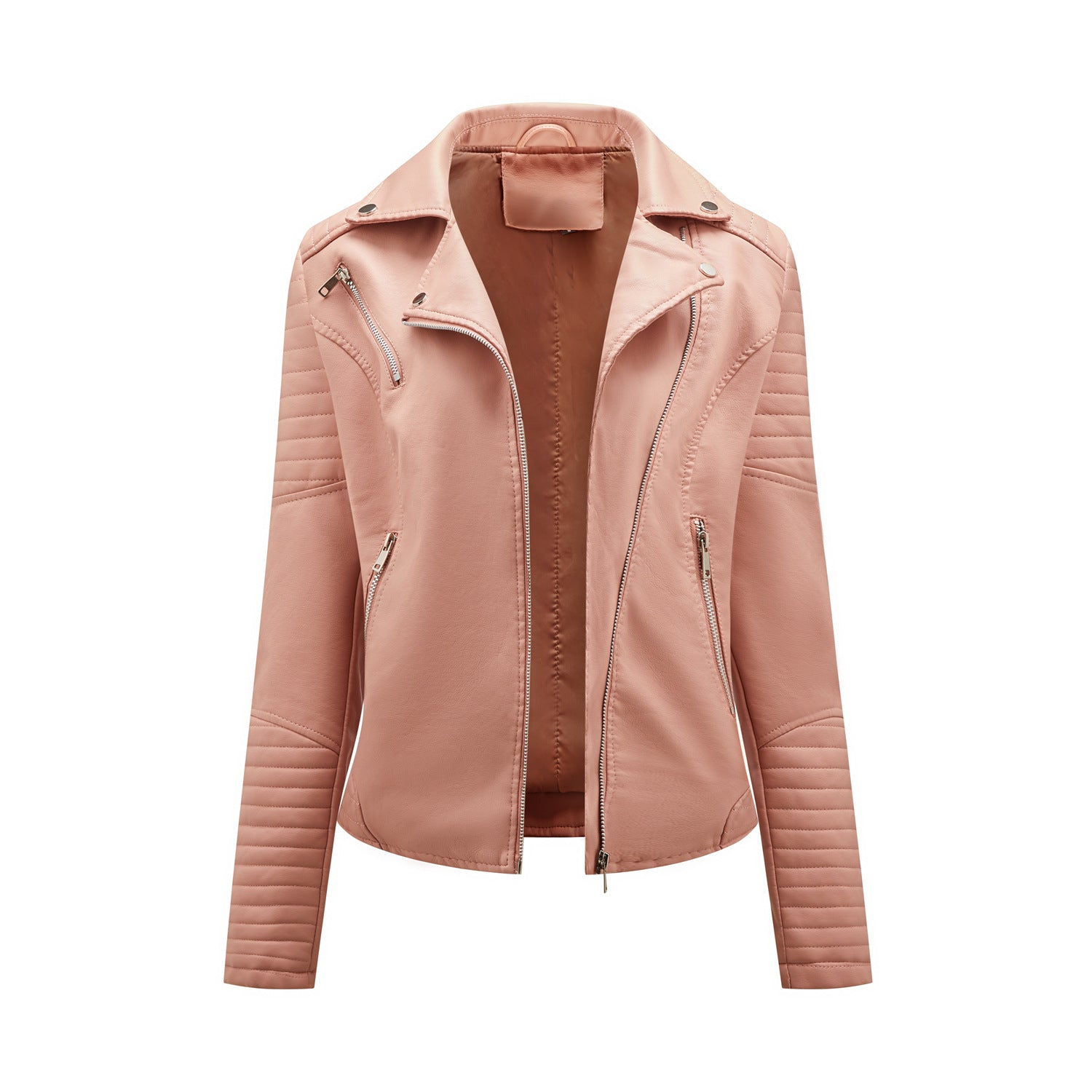 Conventional Short Leather Women's Size Slim Lapel Zipper Jacket Coat