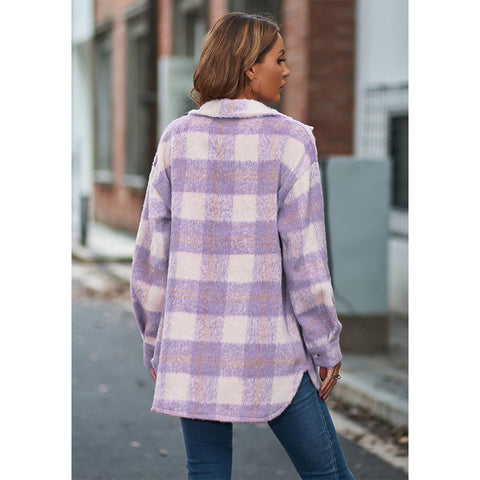 Street Hipster Stylish Women's Plaid Woolen Thick Coat