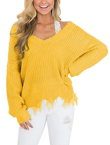V-neck Off-shoulder Street Hipster Loose Pullover Women's Irregular Sweater