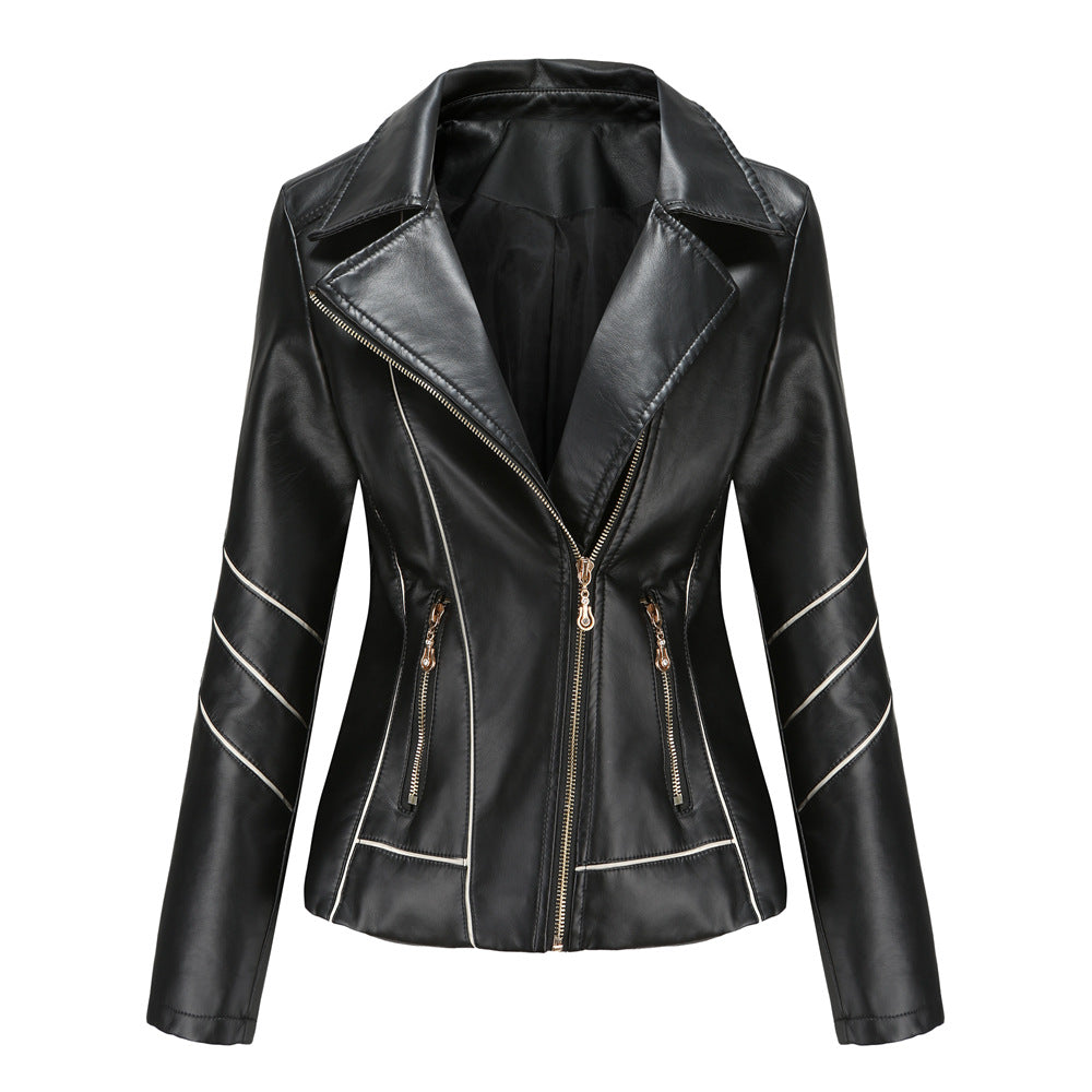 Leather Long Sleeve Coat Women Thin Short Jacket