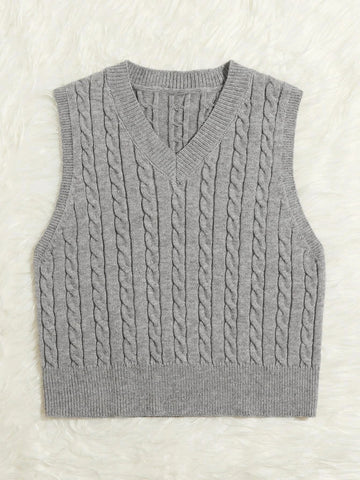 Women's Knitted Temperament Commute Waistcoat Pullover V-neck Vest Sleeveless Top