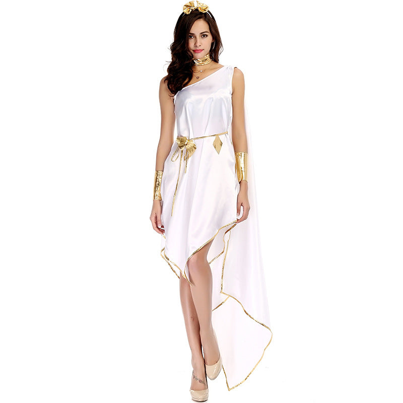 Solid Color Halloween White Elegant Irregular Long Dress Uniform Suit