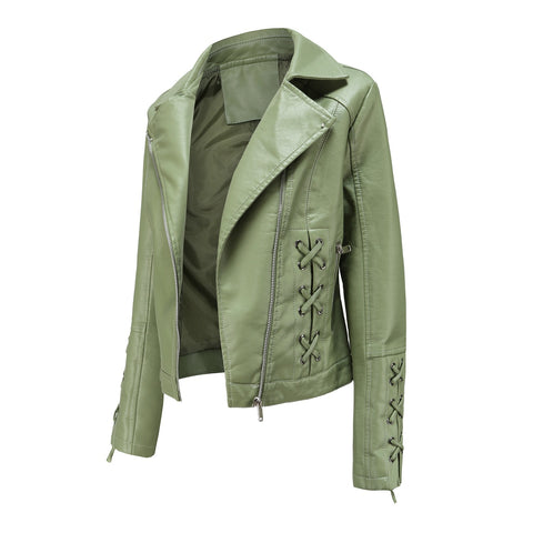 Weaving Fashion Woven Leather Coat Women's Lace-up Popular Casual Jacket