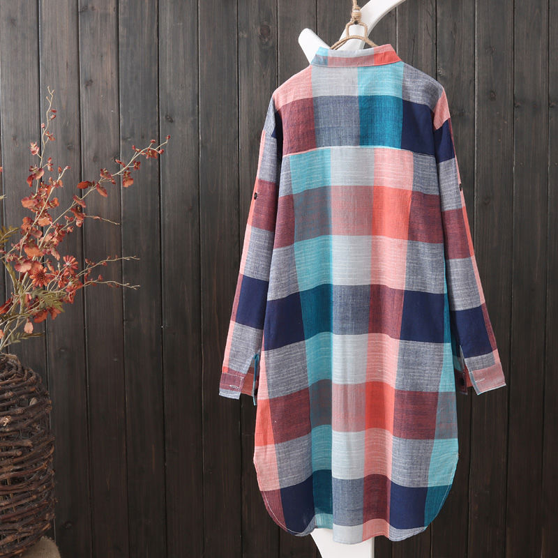Long Sleeve Women's Mid-length Large Size Loose Slimming Fashionable Plaid Casual Coat