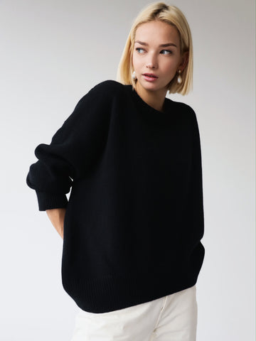 High Collar Women's Knitwear Round Neck Loose Solid Color Sweater