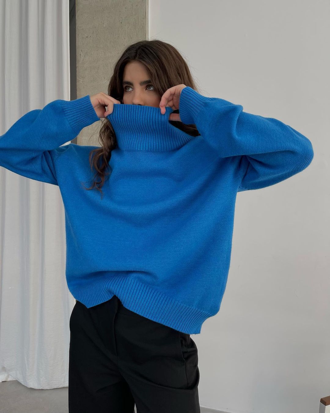 High Sleeve Collar Loose Sweater Women's Knitwear