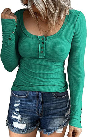Autumn Women Button Vest Color V-neck Temperament Commute Long Sleeve T-shirt Top