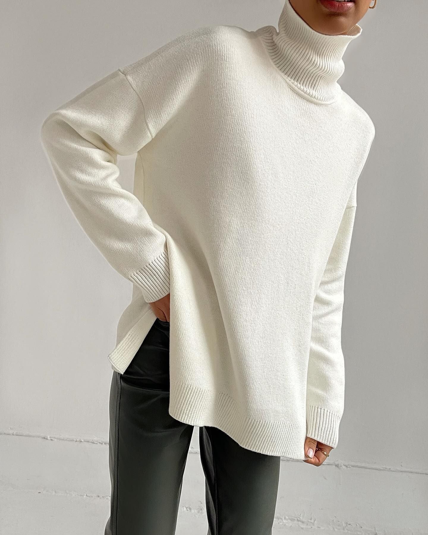 Comfortable Stylish Solid Color Women's Loose Turtleneck Sweater
