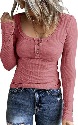 Autumn Women Button Vest Color V-neck Temperament Commute Long Sleeve T-shirt Top