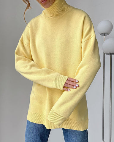 Comfortable Stylish Solid Color Women's Loose Turtleneck Sweater