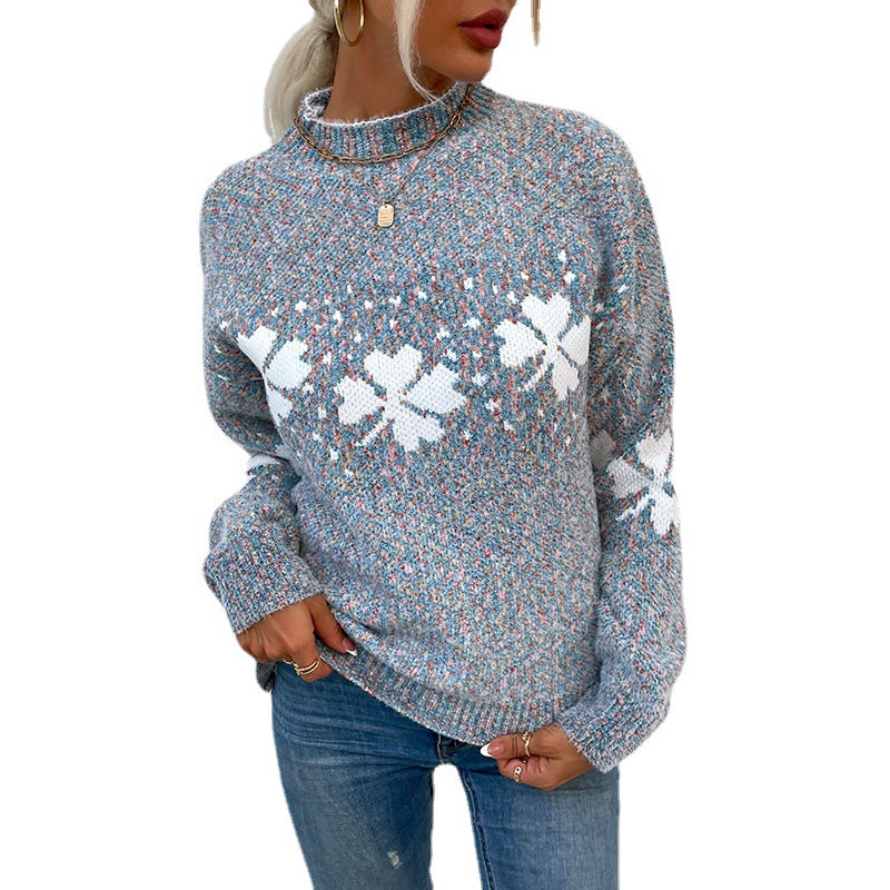 Loose Christmas Women's Casual Half Turtleneck Snowflake Sweater