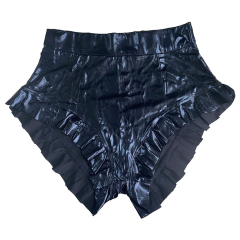 Women's Sexy Pants Pleated Ruffled Bright Surface Glossy Shorts Nightclub Uniforms
