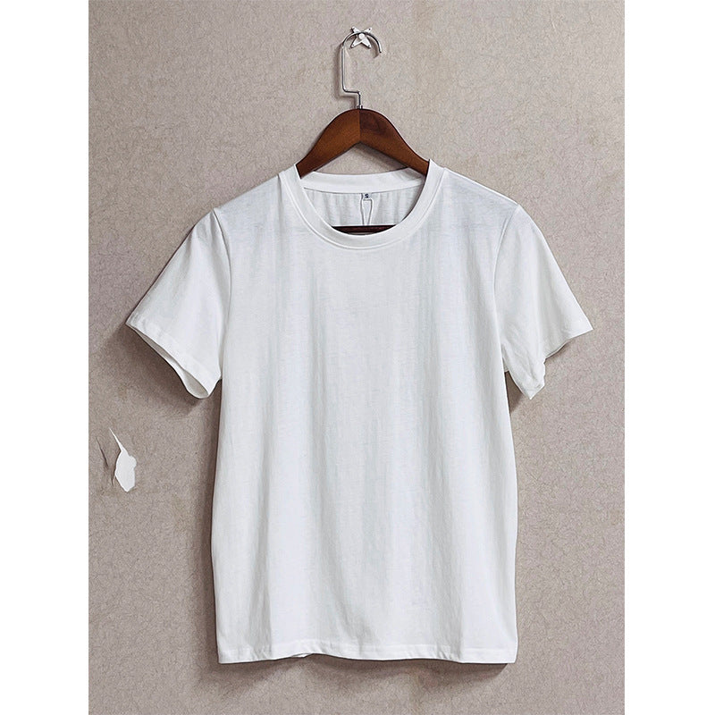 Summer Women's Cotton Solid Color Casual Round Printing Neck Short Sleeves T-shirt