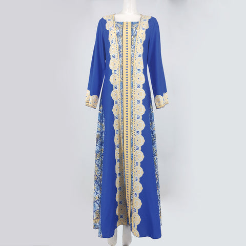 Printed Pullover Woman Muslim Robe Long Dress