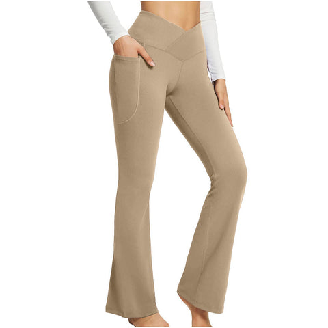 Solid Color Casual High Waist Slim Fit Wide Bootcut Trousers Leg Yoga Women's Pants