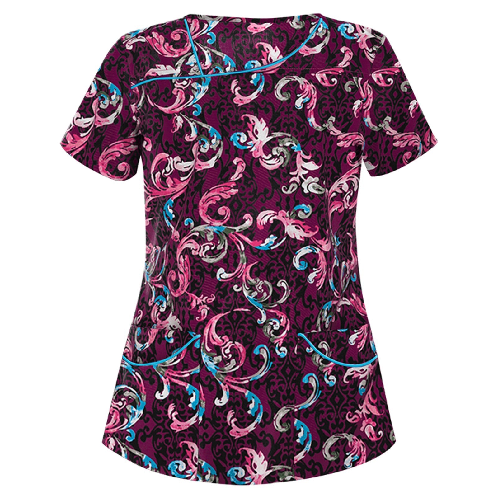 Women's Printed V-neck Printing Short Sleeve Pocket T-shirt Top