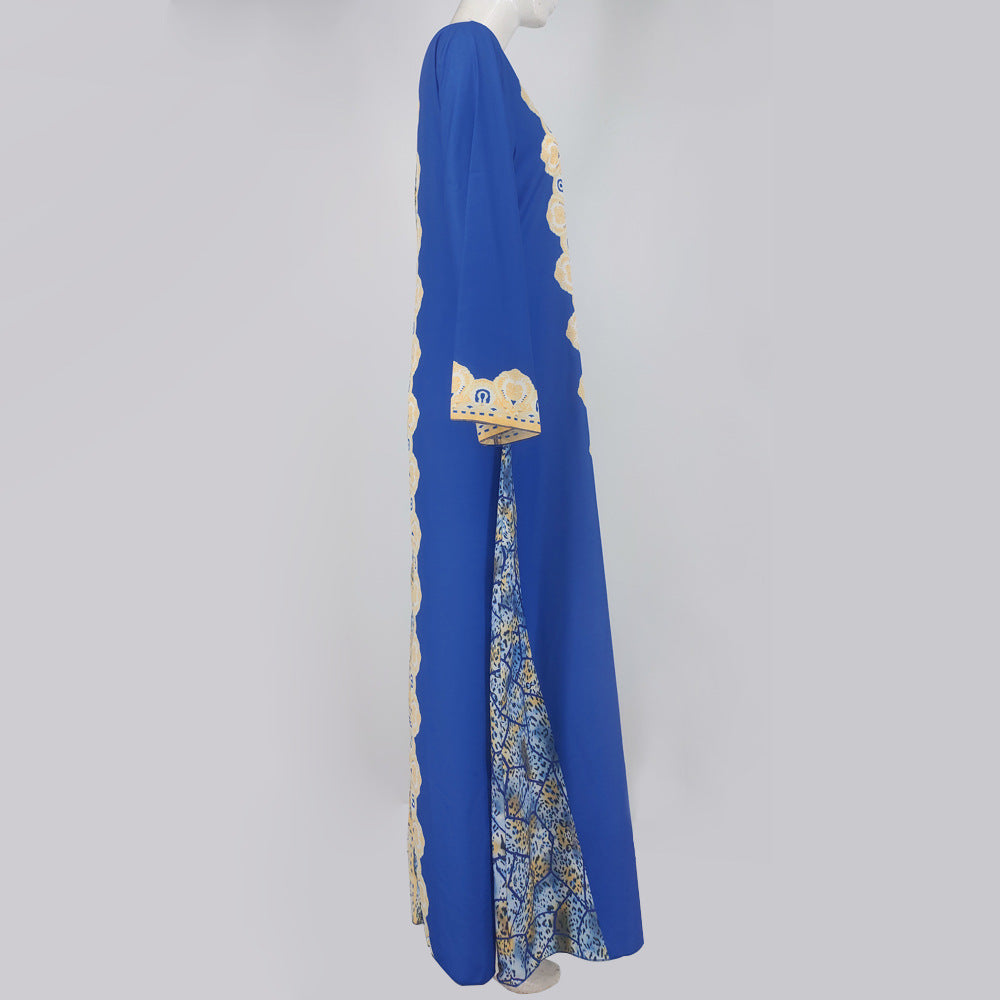 Printed Pullover Woman Muslim Robe Long Dress