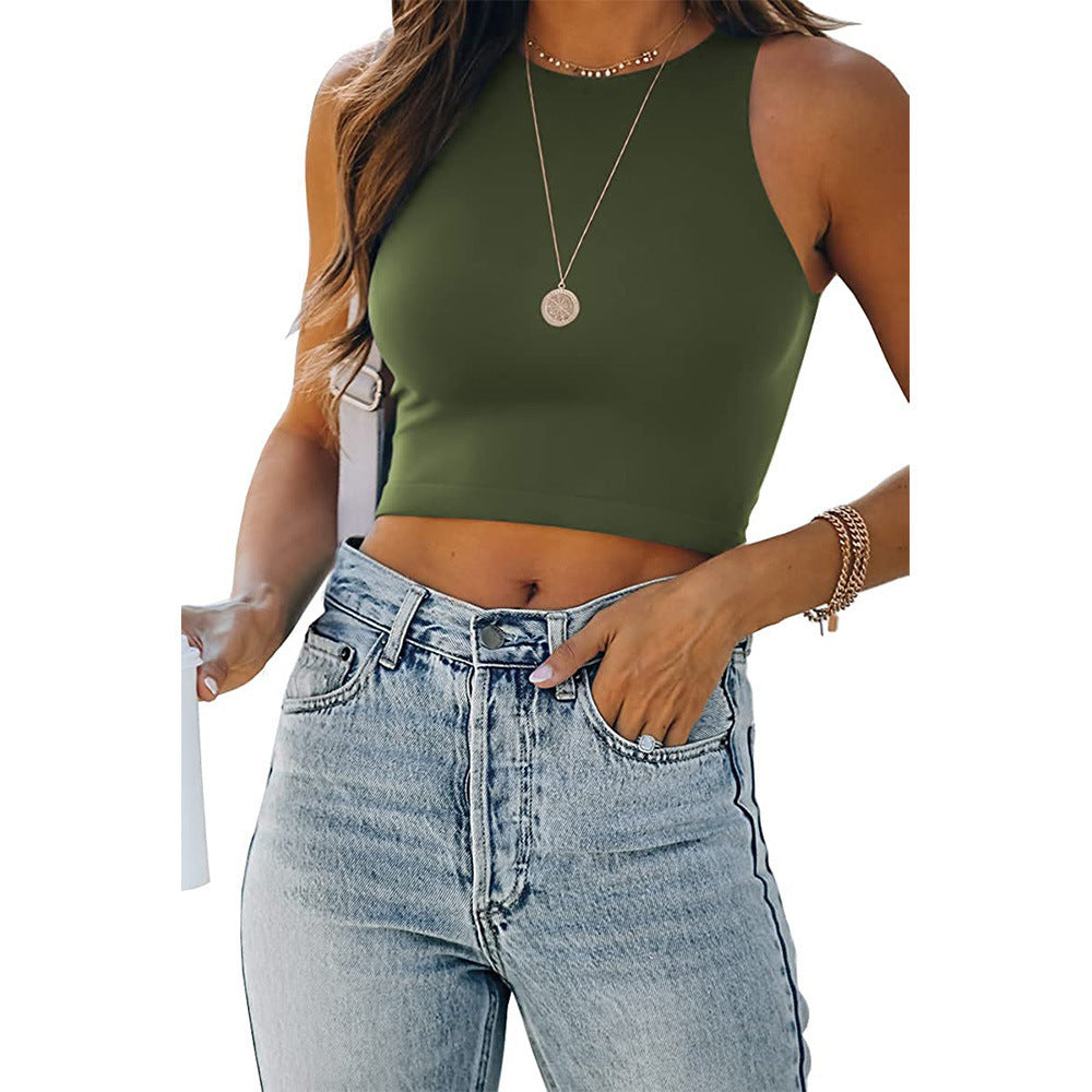 Summer Solid Color Sleeveless Pullover Round Neck I-shaped T-shirt Women's Vest