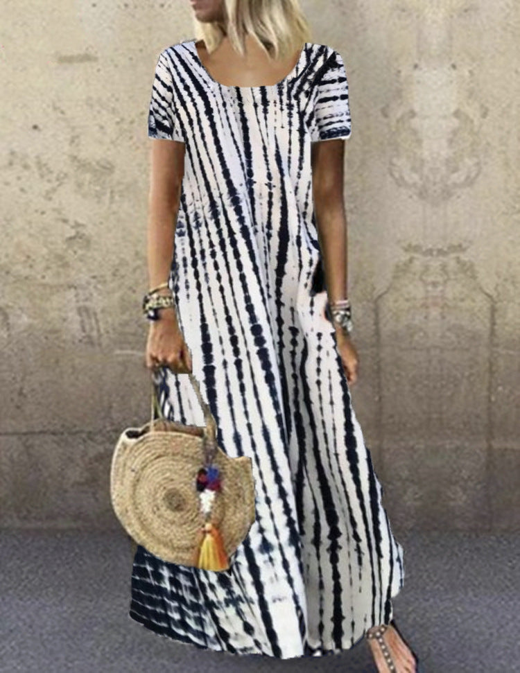 Women's Summer Basic Model Tie-dye Printed Long Loose Casual Dress