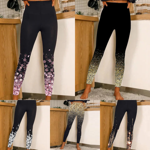 Cotton Blend Women's Stretch Leggings High Waist Casual Printing Fashion Yoga Pants