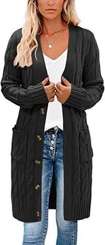 Single-breasted Temperament Commute Twist Pocket Solid Color Knitted Long Sweater Cardigan Coat