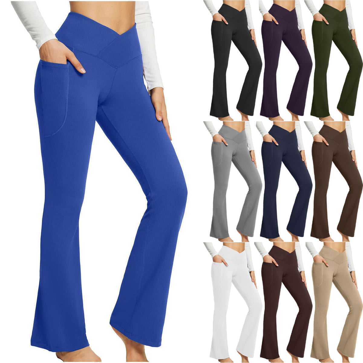 Solid Color Casual High Waist Slim Fit Wide Bootcut Trousers Leg Yoga Women's Pants