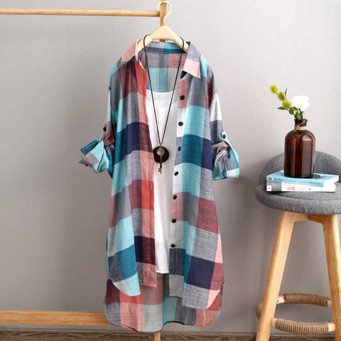 Long Sleeve Women's Mid-length Large Size Loose Slimming Fashionable Plaid Casual Coat