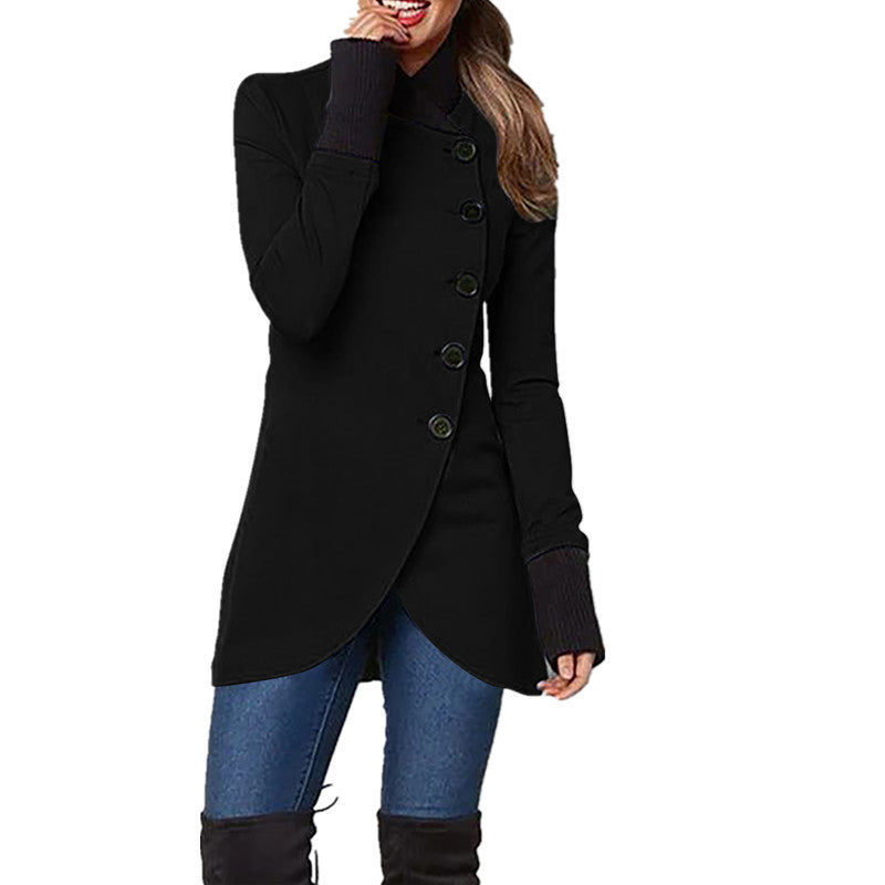 Solid Color Cardigan Single-breasted Stitching Hem Long-sleeved Coat